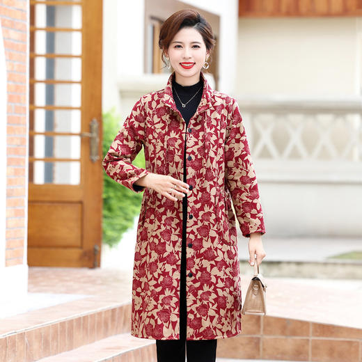妈妈装秋冬风衣中长款时尚大码女装加绒外套中老年洋气保暖女上衣 商品图1