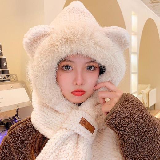 【可爱保暖❗️仿狐狸毛绒帽】一件顶三件，亲肤包裹温暖护颈，加绒加厚循环琐温，柔软温暖不宜掉毛，秋冬季东北骑车冬天围脖保暖2025新款QQ 商品图1