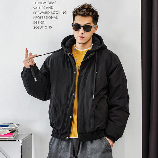 徐太浪【抽绳连帽 工装风】黑色羽绒服男冬季厚款保暖防寒服外套 商品图2