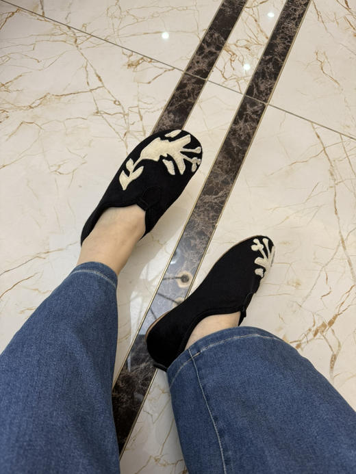 1122-2 松弛慵懒 lp秋冬 黑色羊绒面 鹿皮鞋垫 真皮底 可踩跟芭蕾鞋 轻便乐福鞋 商品图3