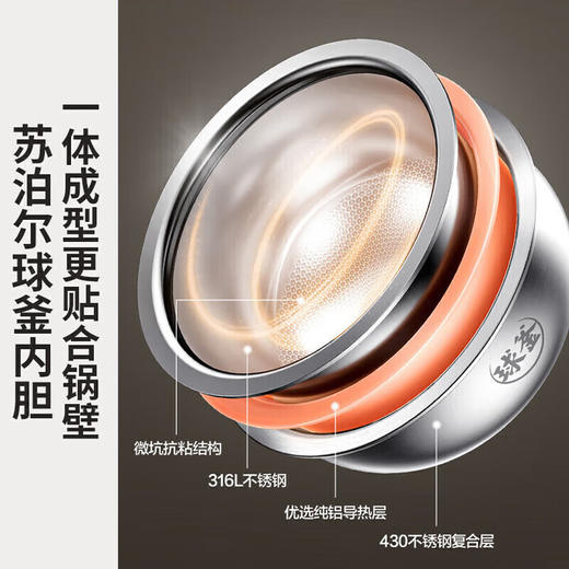 苏泊尔（SUPOR）电饭煲0涂层家用3升容量316L不锈钢内胆多功能柴火饭煮粥电饭锅智能触控预约 SF30HC1912商超同款 商品图5