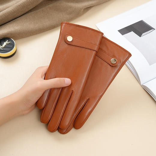 雀说 小羊皮真皮手套女士冬季加绒加厚触屏保暖手套8090 商品图1