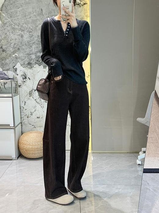 【冬季女装 】（预售3-7天）神仙版型~高腰显瘦弯刀牛仔裤女秋冬加绒四面弹直筒宽松阔腿裤双版本可选 商品图1