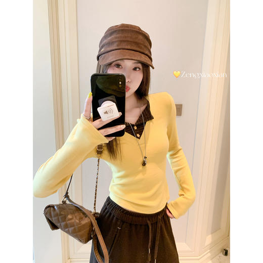 <曾小咸推荐> 现货秒杀！微信超特价！假两件黄色长袖t恤 日常129.99 立减70 秒杀59.99！ 商品图2