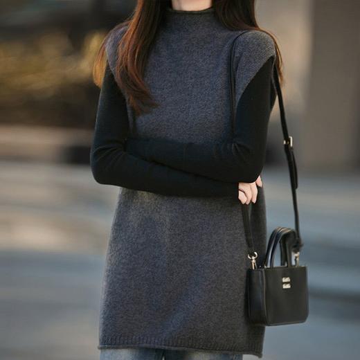 丁摩 半高领100纯羊毛针织马甲女秋冬中长款宽松无袖毛衣坎肩yc-028 商品图3