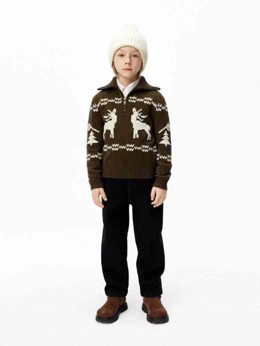 【云粉节】8楼摩安珂儿童little MO&Co.25年冬季新款100%羊毛麋鹿提花套头男女同款毛织上衣KBE4SWT020【吊牌价：799 元 ，活动价：719元】 商品图5