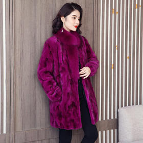 丁摩 海宁新款水貂皮草外套中长款狐狸毛领大衣