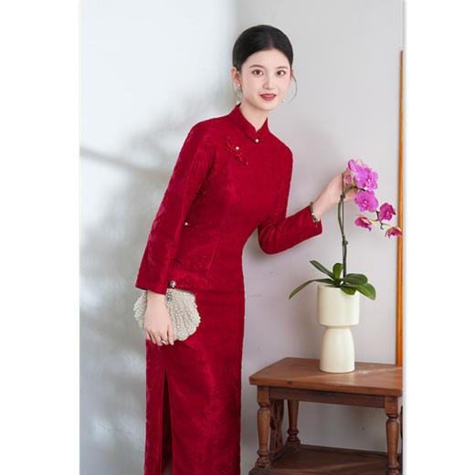 复合蕾丝长款七分袖国风旗袍新款改良新中式旗袍66995 商品图3