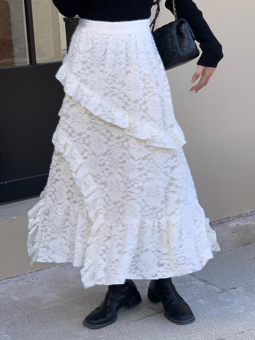 【百图lulu定制】【旋转半裙】荷叶边 螺旋 绒感蕾丝半裙 商品图10