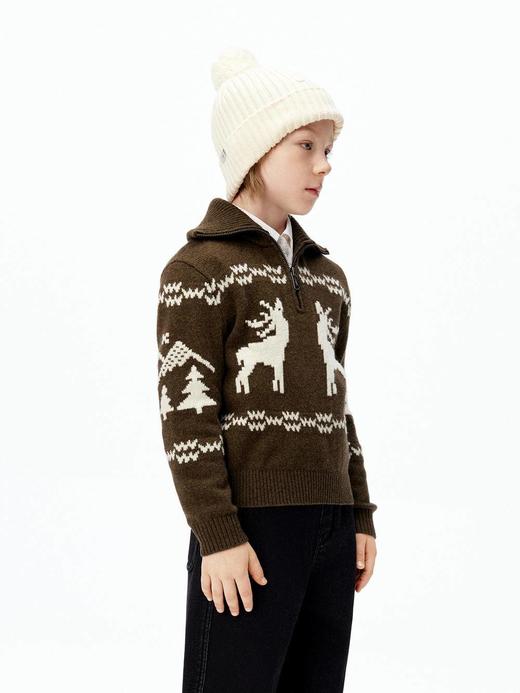 【云粉节】8楼摩安珂儿童little MO&Co.25年冬季新款100%羊毛麋鹿提花套头男女同款毛织上衣KBE4SWT020【吊牌价：799 元 ，活动价：719元】 商品图6