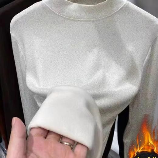 加绒加厚打底衫女秋冬季保暖上衣半高领t恤长袖百搭文艺复古风 商品图2