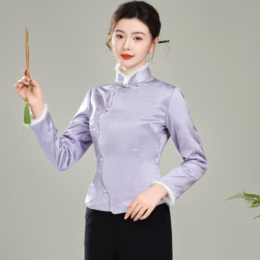 【紫映】提花毛领新中式开襟，夹棉旗袍唐装上衣外套XGT-T25169 商品图1