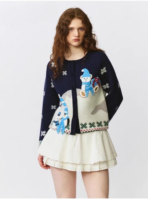 超浓郁的圣诞氛围感~FORD*同款秋冬雪人贴布毛织开衫 商品图0