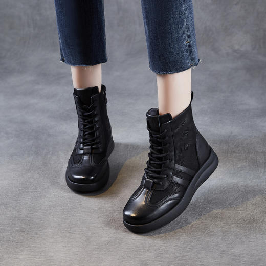 头层牛皮马丁靴靴，复古休闲百搭短筒系带真皮德训女鞋ZM258703 商品图2