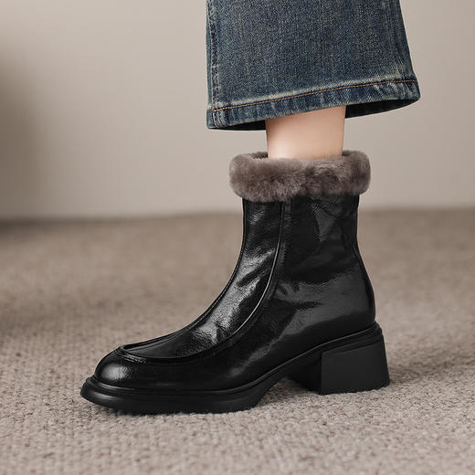 【预售5天】加绒厚优质时尚圆头粗跟高跟短筒短靴子保暖雪地靴KL872M 商品图2