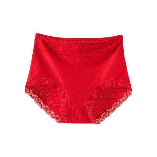 雀说 【3件】本命红纯棉高腰大码女士内裤7A抗菌透气蕾丝三角裤C-038 商品图3