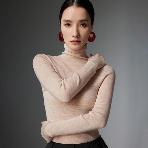 丁摩 精纺超细100纯羊毛衫女高领打底衫薄款针织毛衣8820F 商品图1