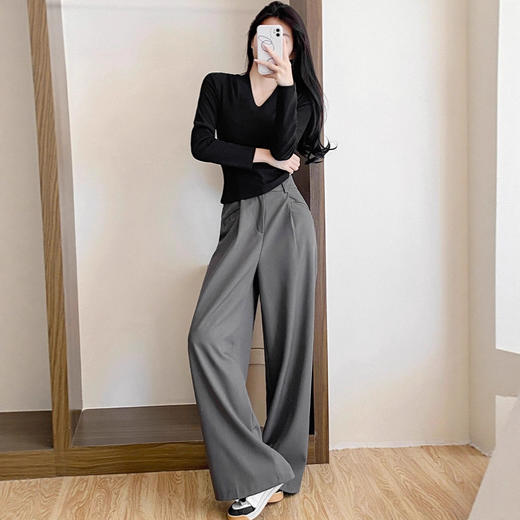 【买一送一】秋季百搭V领打底衫长袖体恤女装螺纹百搭纯欲v领显瘦修身内搭长袖t恤女上衣高级感打底衫 商品图3