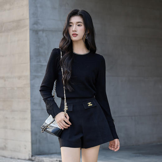 奢姿大码女装2025冬季时尚蕾丝设计圆领针织衫胖妹妹气质减龄上衣9954194370 商品图1