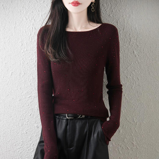 丁摩 精纺羊毛一字领满钻毛衣女晚宴约会亮片上衣A371 商品图2