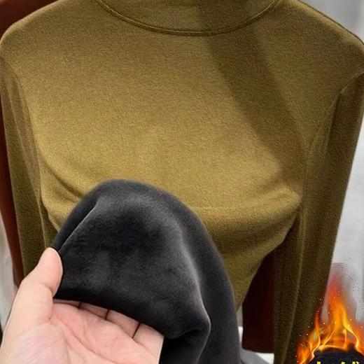 加绒加厚打底衫女秋冬季保暖上衣半高领t恤长袖百搭文艺复古风 商品图3