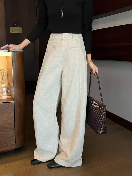 原单新款天丝亚麻厚实阔腿直筒裤 商品图5