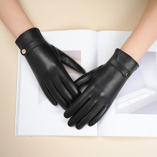 雀说 小羊皮真皮手套女士冬季加绒加厚触屏保暖手套8090 商品图2