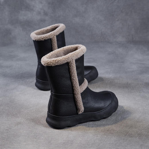 头层牛皮雪地靴，真皮加绒加厚短靴保暖东北羊羔绒棉鞋ZM258739 商品图3