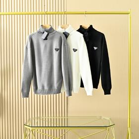 普家三角标新款男士高领加绒加厚一体绒针织毛衣打底衫