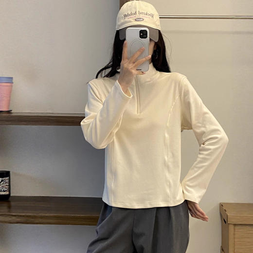 秋季新款宽松大码女装小立领内搭拉链纯色长袖卫衣2025打底衫修身卫衣 商品图3