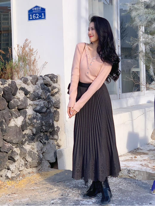 【百图lulu定制】【睫毛蕾丝针织衫】V领蕾丝 高弹 针织衫 商品图6