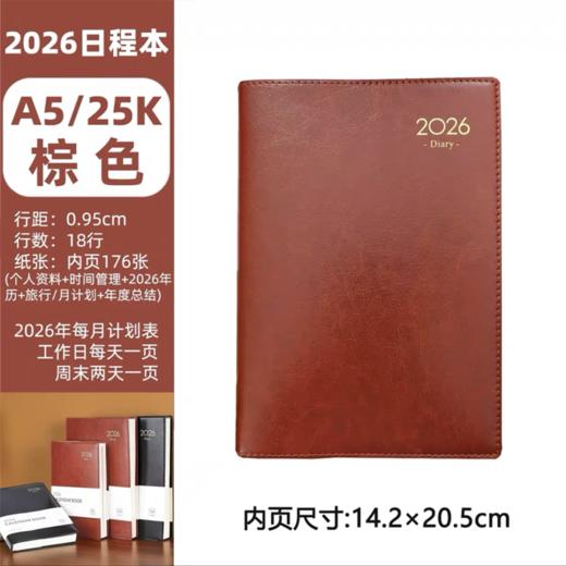 金派2026日程本年历笔记本效率手册 一天一页记账本记事本 黑色棕色B5A5 1本 商品图10