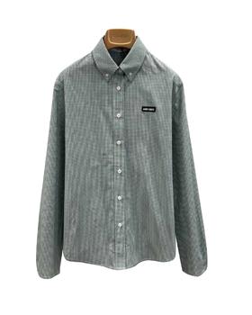 女款毛边格纹府绸长袖衬衫lv017