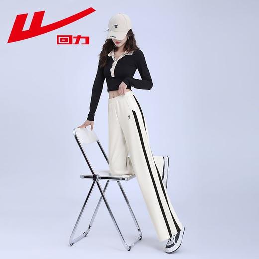 回力黑色运动裤女春季2025新款侧边条纹宽松阔腿直筒卫裤冬季裤子 商品图9