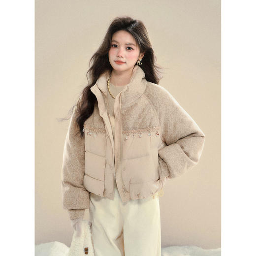 鹿向南「香槟气泡」燕麦色90白鸭绒设计感羽绒服女冬季保暖面包服 商品图3