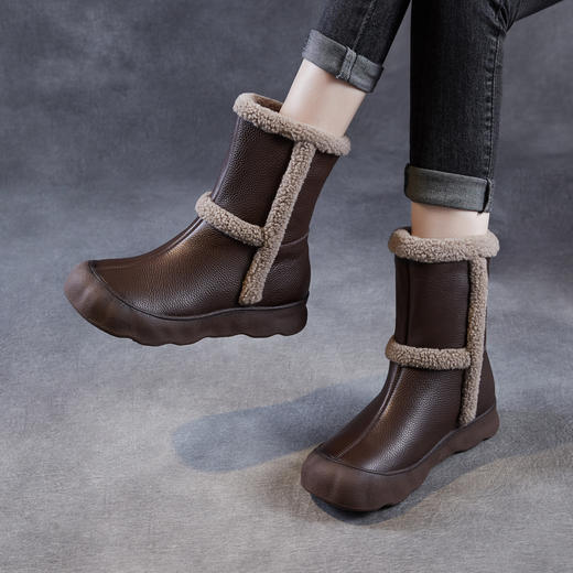 头层牛皮雪地靴，真皮加绒加厚短靴保暖东北羊羔绒棉鞋ZM258739 商品图1