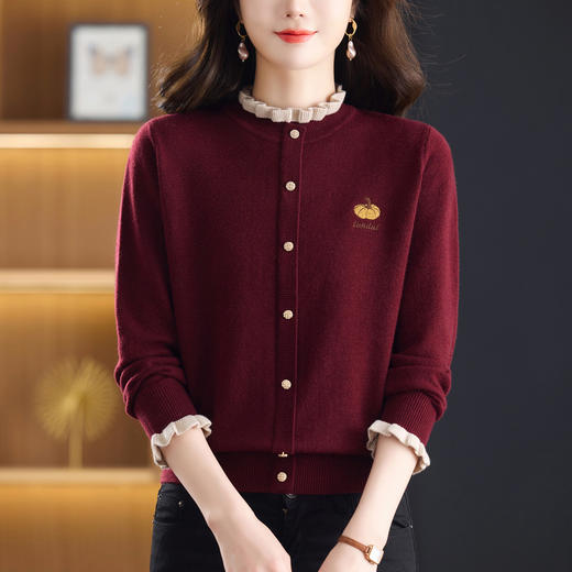 木耳边领毛衣女士，高级感妈妈洋气时尚上衣针织打底衫CC-101-Y81189 商品图1