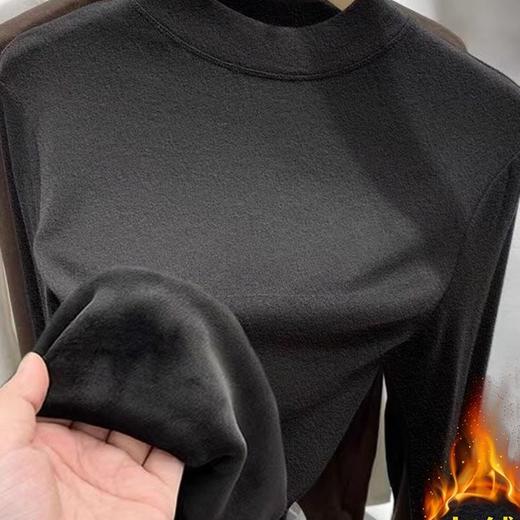 加绒加厚打底衫女秋冬季保暖上衣半高领t恤长袖百搭文艺复古风 商品图1