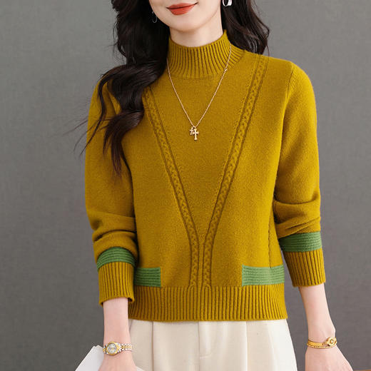 韩系半高领撞色毛衣，厚款针织衫宽松显瘦打底衫百搭内搭上衣CC-101-17803 商品图3