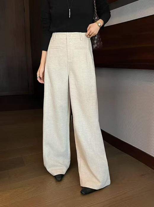 原单新款天丝亚麻厚实阔腿直筒裤 商品图6