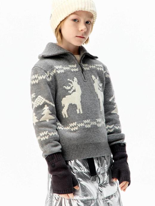 【云粉节】8楼摩安珂儿童little MO&Co.25年冬季新款100%羊毛麋鹿提花套头男女同款毛织上衣KBE4SWT020【吊牌价：799 元 ，活动价：719元】 商品图0