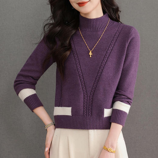 韩系半高领撞色毛衣，厚款针织衫宽松显瘦打底衫百搭内搭上衣CC-101-17803 商品图0