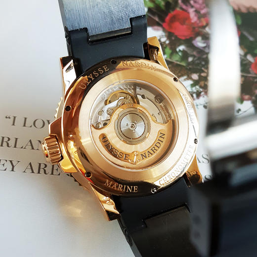 【95新】Ulysse Nardin雅典266-33自动机机芯日期显示、动储显示42mm（男款）潜水系列18k玫瑰金/单向旋转玫瑰金刻度表圈141125MC02 商品图7