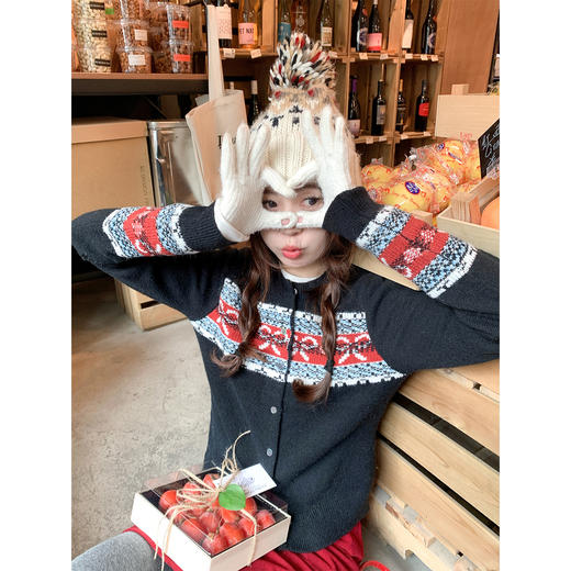 【169元任选2件】现货！复古费尔岛黑色毛衣开衫 商品图3