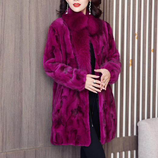 丁摩 海宁新款水貂皮草外套中长款狐狸毛领大衣 商品图3