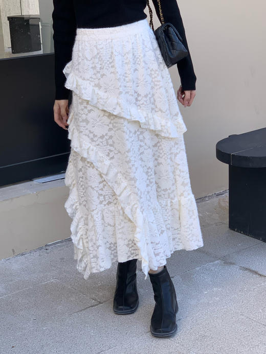 【百图lulu定制】【旋转半裙】荷叶边 螺旋 绒感蕾丝半裙 商品图9