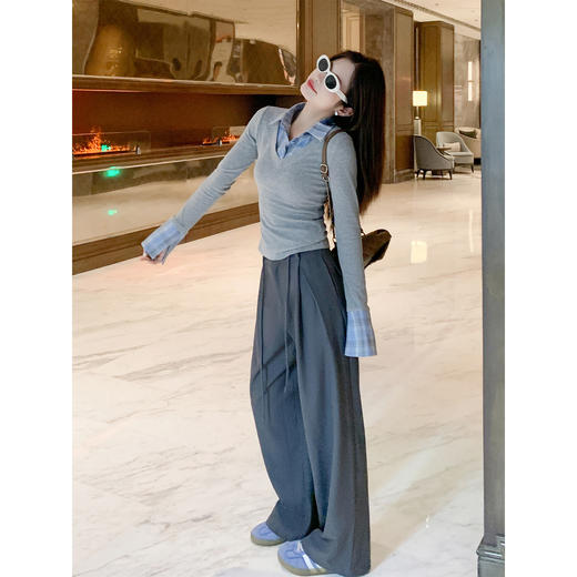 <曾小咸推荐> 现货秒杀！微信超特价！灰色格子翻领t恤假两件 日常159.99 立减90 秒杀69.99！ 商品图2