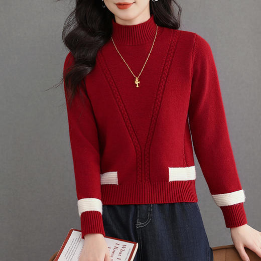 韩系半高领撞色毛衣，厚款针织衫宽松显瘦打底衫百搭内搭上衣CC-101-17803 商品图2
