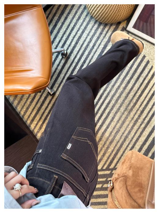 【冬季女装 】（预售3-7天）神仙版型~高腰显瘦弯刀牛仔裤女秋冬加绒四面弹直筒宽松阔腿裤双版本可选 商品图4