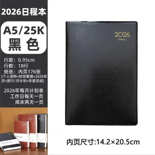 金派2026日程本年历笔记本效率手册 一天一页记账本记事本 黑色棕色B5A5 1本 商品图8